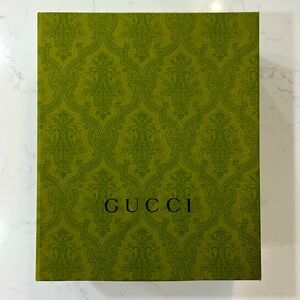 Gucci box and one shoe dust bag, Gucci, tissue paper, and ribbon.